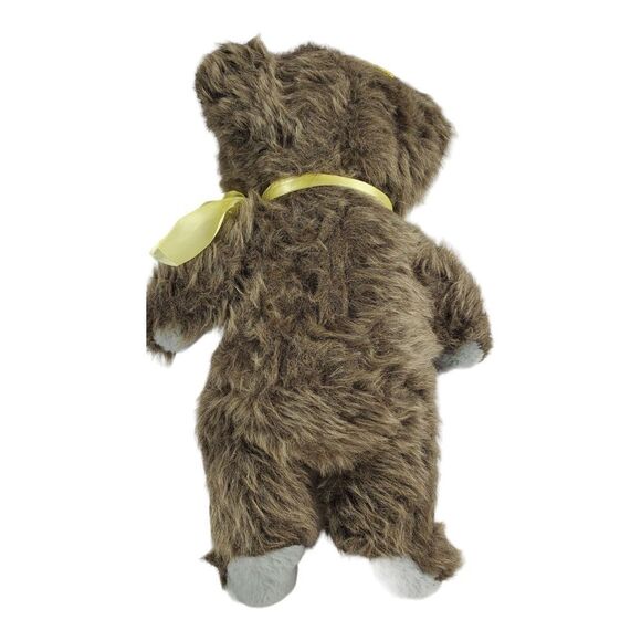 Teddy Bear Plush Brown Cream Furry Yellow Bow Fuzzy Loveable Stuffed Animal - Picture 4 of 9